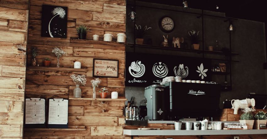 Coffee Shops - Assorted Decors With Brown Rack Inside Store