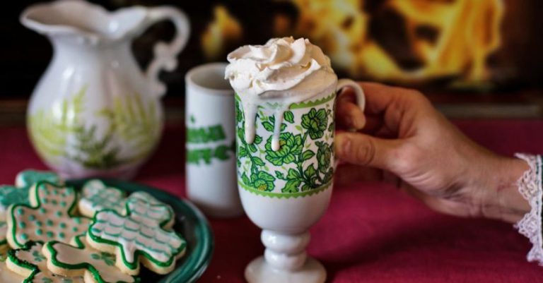 Irish Coffee - White and Green Ceramic Floral Mug