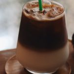 Coffee Ice Cream - Filled Clear Rock Glass With Green Straw